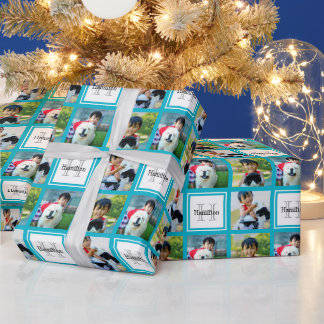 Personalised Photo Collage Monogram Initial Name Wrapping Paper