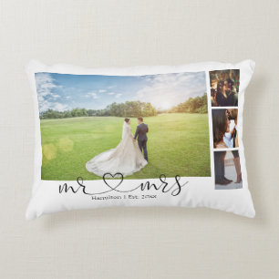 Personalised Photo Collage Mr and Mrs Heart Decorative Cushion