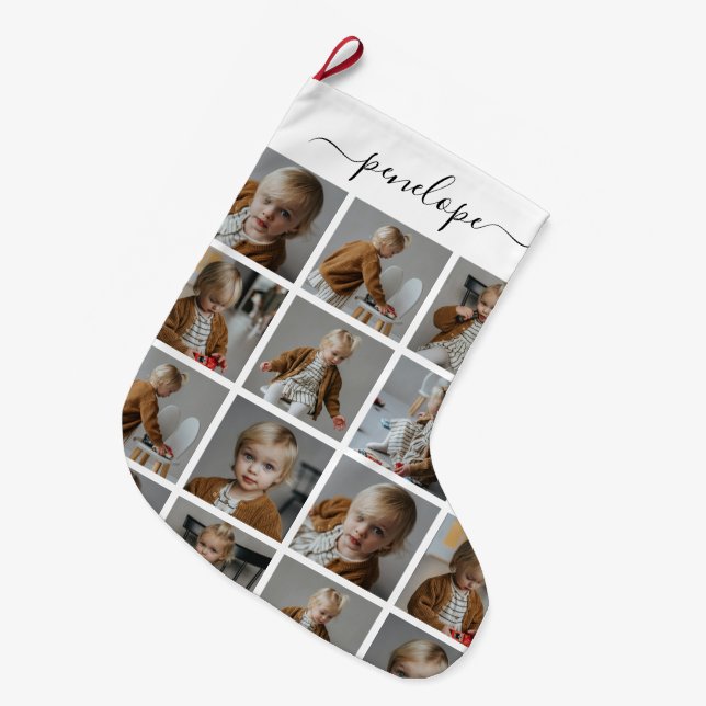 Personalised Photo Collage Name Large Christmas Stocking (Front (Hanging))