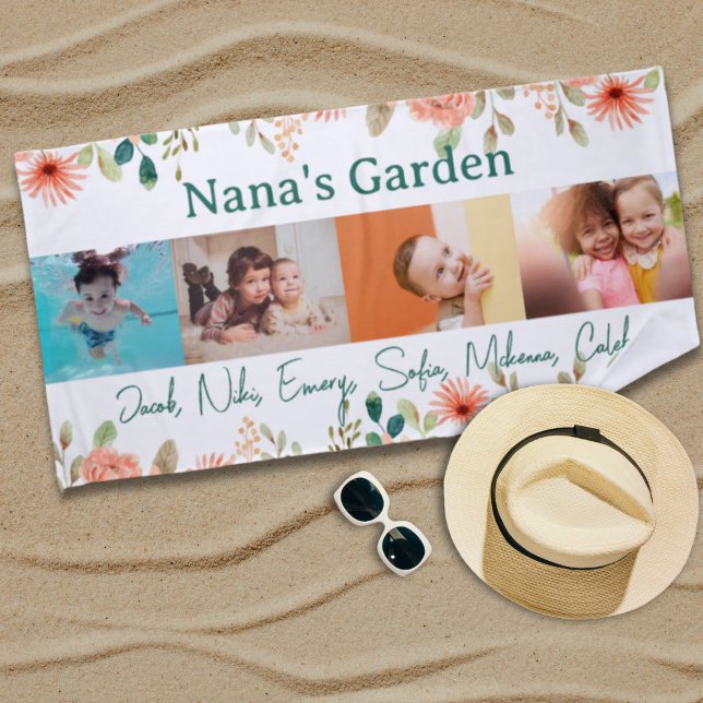 Personalised Photo Collage Nana Grandma's Garden  Beach Towel (Personalized Photo Collage Nana Grandma's Garden Beach Towel)