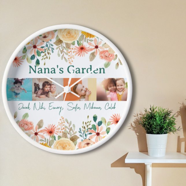 Personalised Photo Collage Nana Grandma's Garden  Clock (Personalized Photo Collage Nana Grandma's Garden Clock)