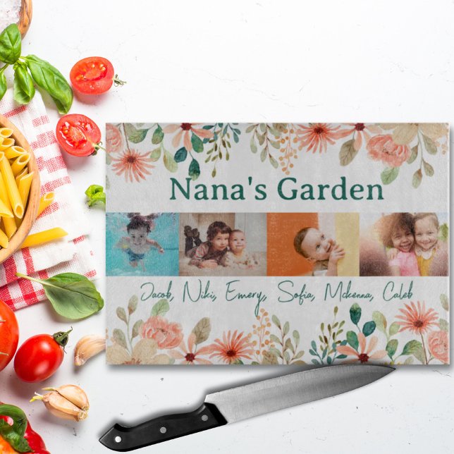 Personalised Photo Collage Nana Grandma's Garden  Cutting Board (Personalized Photo Collage Nana Grandma's Garden Cutting Board)