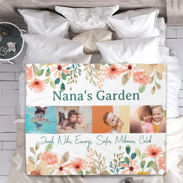 Personalised Photo Collage Nana Grandma's Garden  Fleece Blanket (Personalized Photo Collage Nana Grandma's Garden Fleece Blanket)
