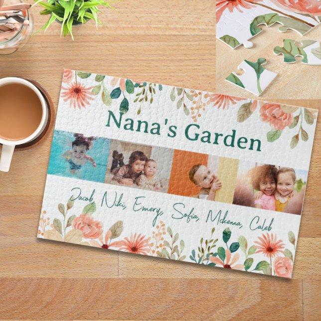 Personalised Photo Collage Nana Grandma's Garden  Jigsaw Puzzle (Personalized Photo Collage Nana Grandma's Garden Jigsaw Puzzle)