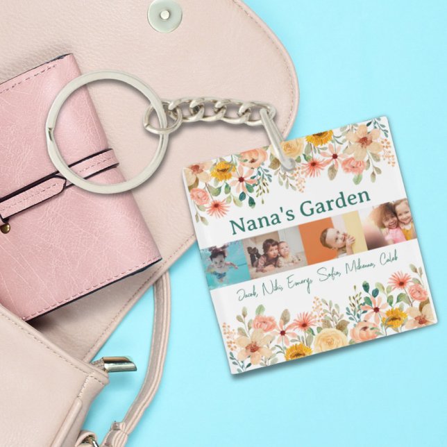 Personalised Photo Collage Nana Grandma's Garden  Key Ring (Personalized Photo Collage Nana Grandma's Garden Keychain)
