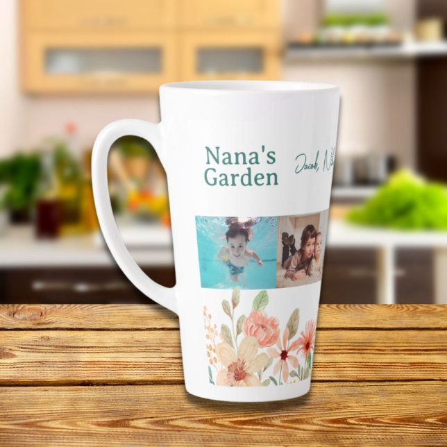 Personalised Photo Collage Nana Grandma's Garden  Latte Mug (Personalized Photo Collage Nana Grandma's Garden Latte Mug)