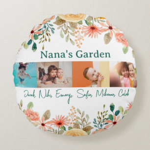 Personalised Photo Collage Nana Grandma's Garden  Round Cushion