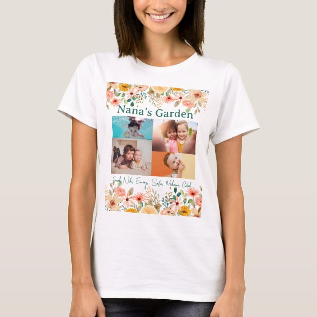 Personalised Photo Collage Nana Grandma's Garden T-Shirt (Front)