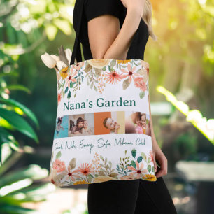 Personalised Photo Collage Nana Grandma's Garden Tote Bag