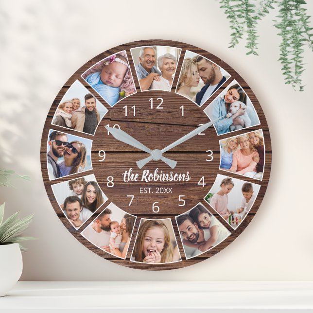 Personalised Photo Collage Natural Wood Family Round Clock (Creator Uploaded)
