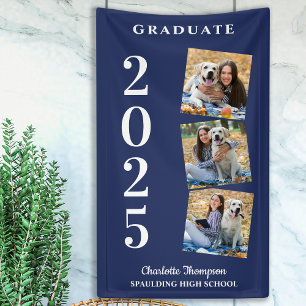 Personalised Photo Collage Navy Blue Graduation Banner
