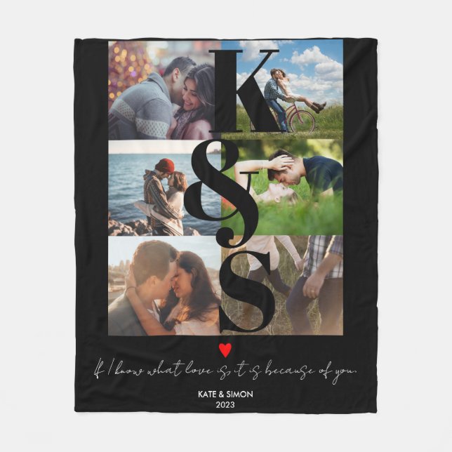 Personalised Photo Collage Newlywed Gifts Couple Fleece Blanket (Front)