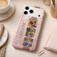 Personalised Photo Collage On Pink Marble Pattern