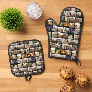 Personalised Photo Collage Oven Mitt & Pot Holder Set