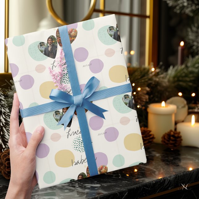 Personalised Photo Collage Polka Dot Pattern Wrapping Paper (Creator Uploaded)