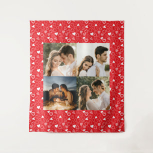 Personalised photo collage red Hearts pattern Tapestry