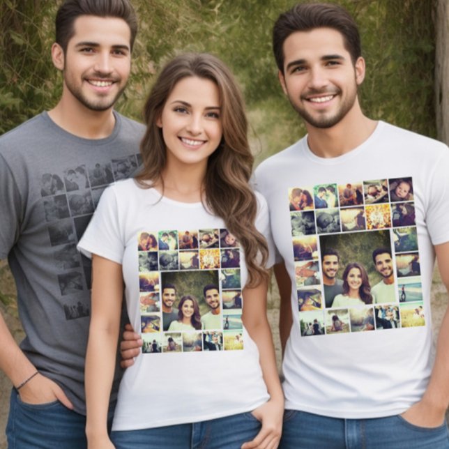 Personalised Photo collage T-Shirt (Custom photo collage grid. Special family photo good memories.)