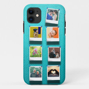 Personalised Photo Collage Turquoise Girly Trendy iPhone 11 Case