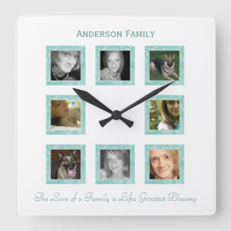 Personalised Photo Collage Wall Clock: Green Square Wall Clock