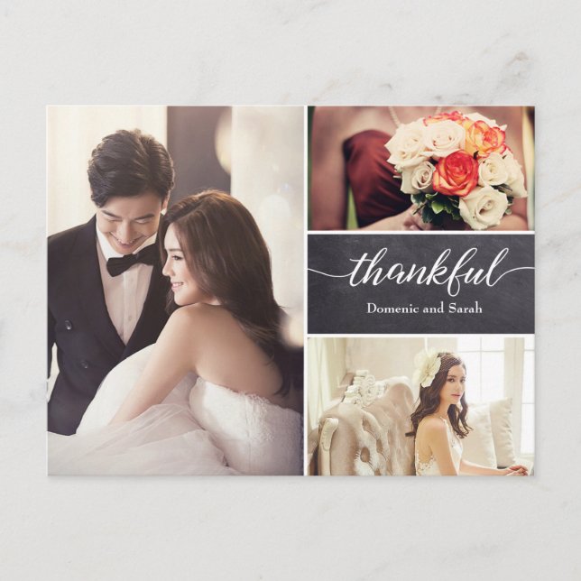 Personalised Photo Collage Wedding Thank You Announcement Postcard (Front)