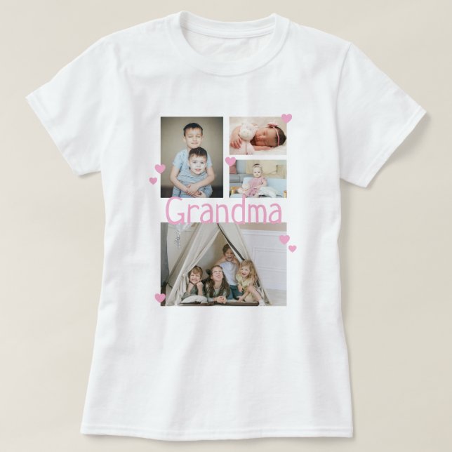 Personalised Photo Collage With Hearts T-Shirt (Design Front)
