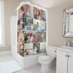 Personalised photo collage with sixteen photos shower curtain