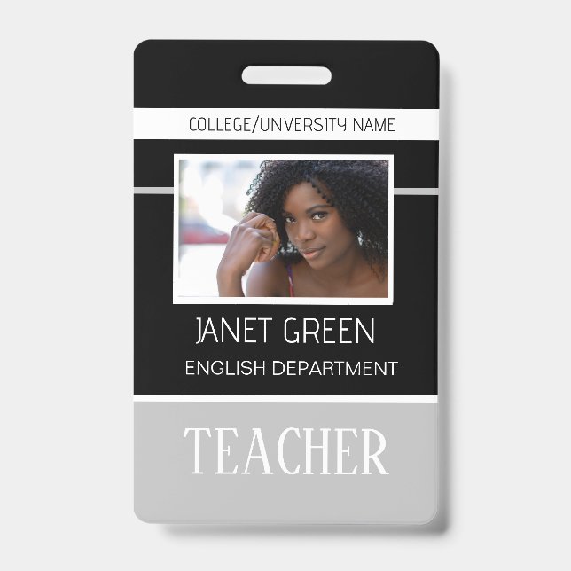Personalised Photo College University Teacher ID  Badge (Front)