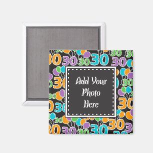 Personalised Photo Colourful 30th Birthday Magnet
