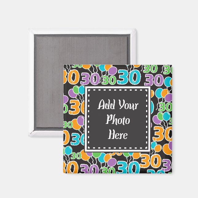 Personalised Photo Colourful 30th Birthday Magnet (Front/Back)