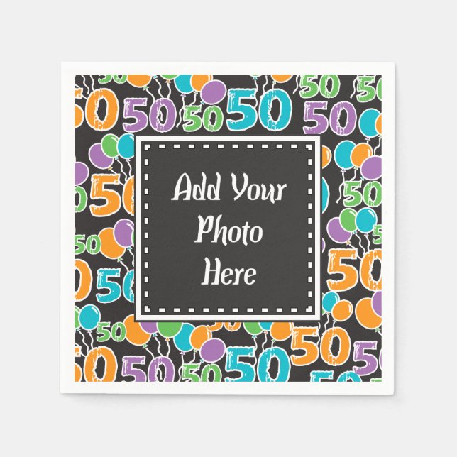 Personalised Photo Colourful 50th Birthday Napkins (Front)