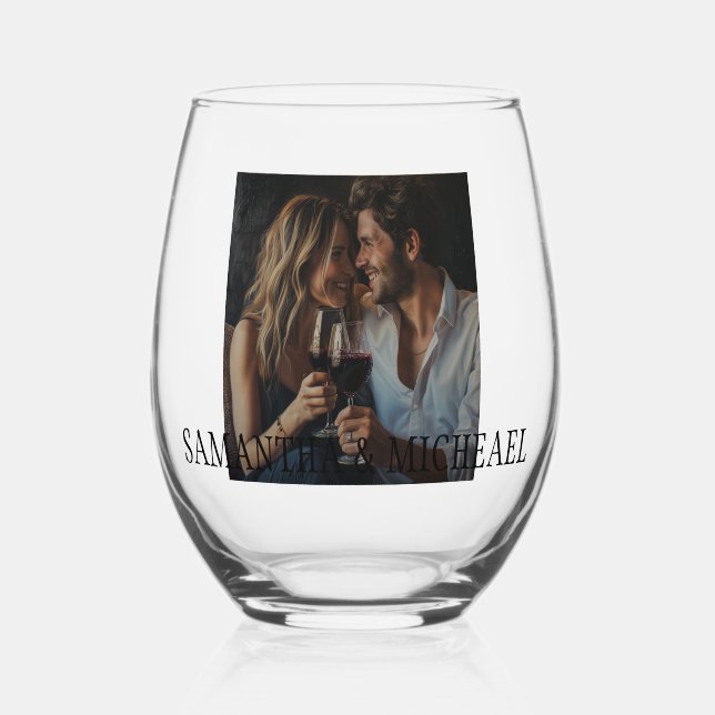 Personalised Photo Couples Wedding Gift  Stemless Wine Glass (Front)