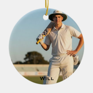 Personalised Photo Cricket Christmas Ceramic Tree Decoration