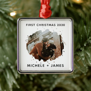 Personalised Photo Custom First Christmas Metal Tree Decoration