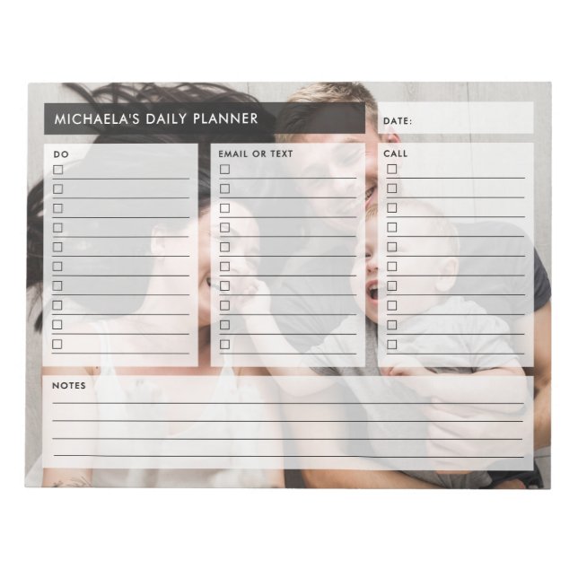 Personalised Photo & Custom Text Daily Planner Notepad (Front)