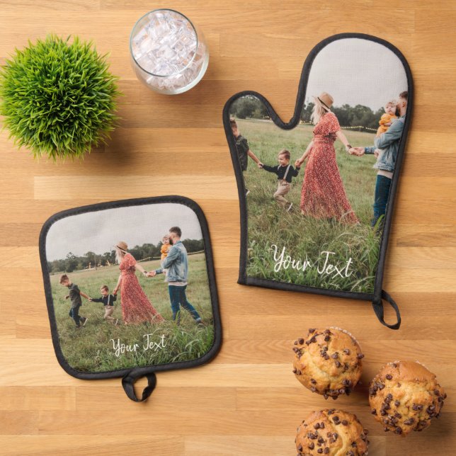 Personalised Photo & Custom Text Template  Oven Mitt & Pot Holder Set (Top Down)