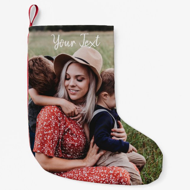 Personalised Photo & Custom Text Template Small Christmas Stocking (Front)