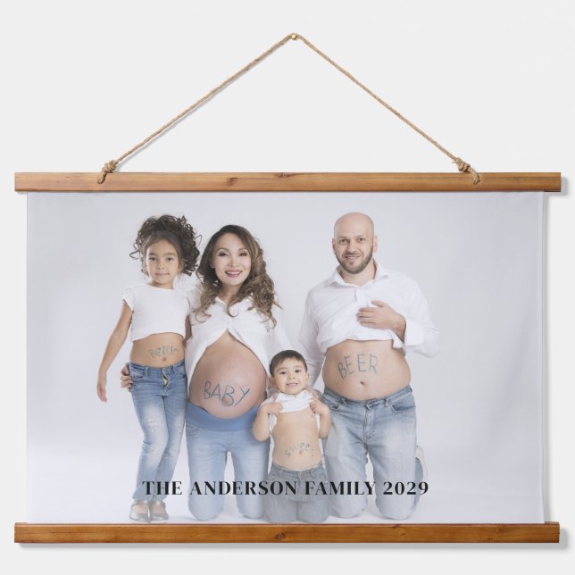 Personalised Photo Custom Text Wood-Topped Hanging Tapestry (Front)