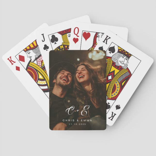 Personalised Photo Custom Wedding Couple Monograms Playing Cards (Back)