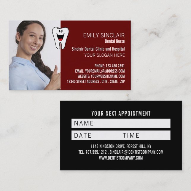 Personalised Photo, Dentist Appointment Business Card (Front/Back)