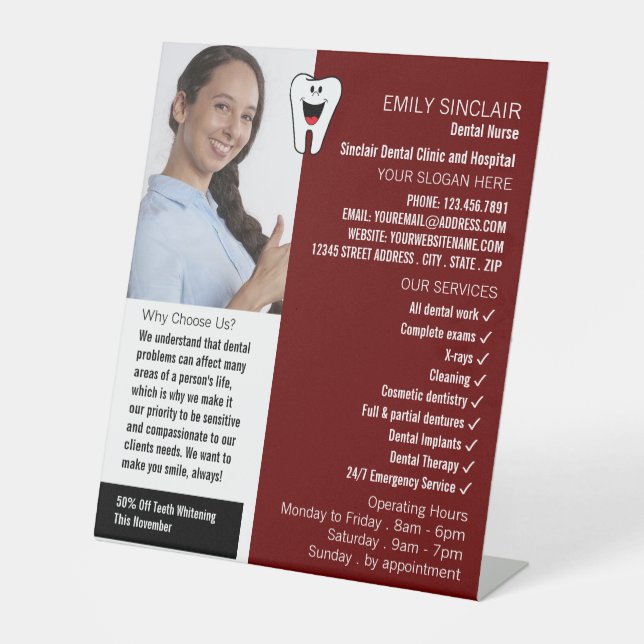 Personalised Photo, Dentistry, Dentist Advertising Pedestal Sign (Front)