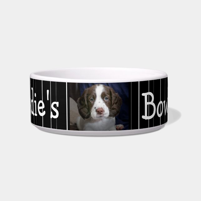Personalised Photo Dog Bowl Black and White stripe (Front)