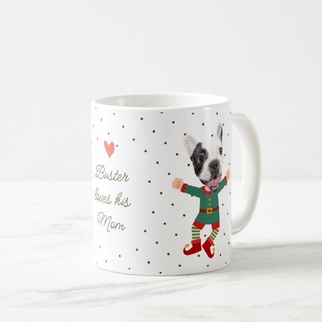 Personalised Photo Dog Face Fun Christmas Elf Pet Coffee Mug (Front Right)