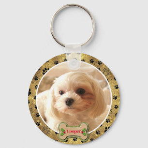 Personalised Photo Dog - Paw Print Design Key Ring