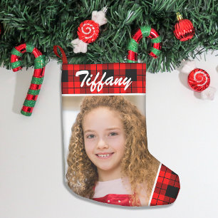 Personalised Photo Double-Sided Plaid Small Christmas Stocking