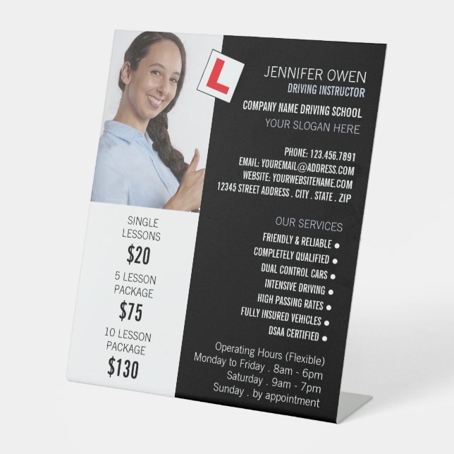 Personalised Photo, Driving School, Instructor Pedestal Sign (Front)