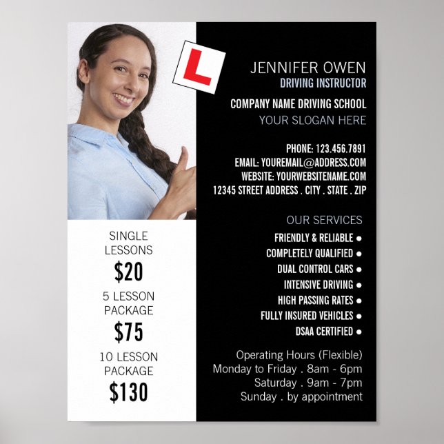 Personalised Photo, Driving School, Instructor Poster (Front)