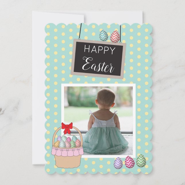 Personalised Photo Easter Basket Pastel Eggs  Holiday Card (Front)