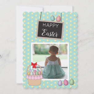 Personalised Photo Easter Basket Pastel Eggs  Holiday Card
