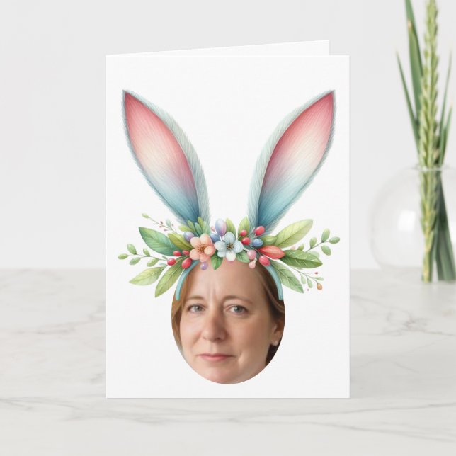 Personalised Photo Easter bunny ears rabbit card (Front)