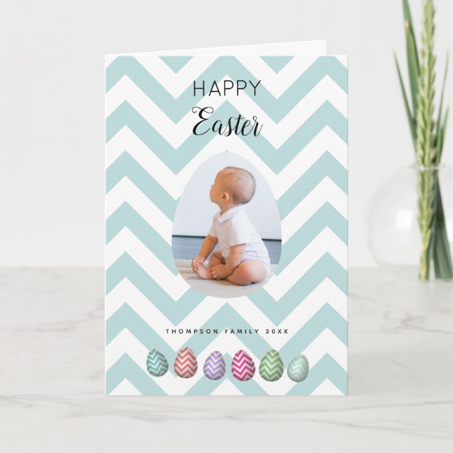 Personalised Photo Easter Egg Blue Pastel  Holiday Card (Front)